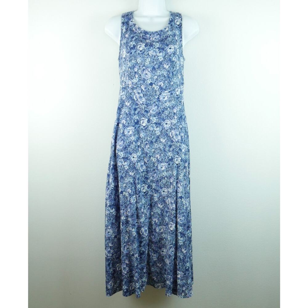 Vintage 90s Midi Dress Size 8 Blue Floral Grunge Romantic Sundress Corset Back